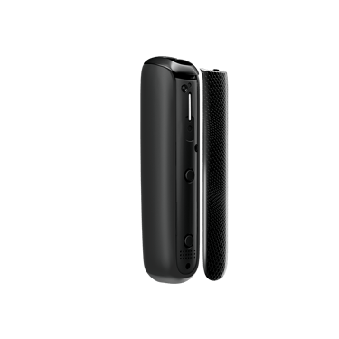 Jet Black Augmented Pattern Ploom AURA front panel side view, separated from device.
