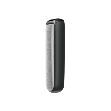 Side view of Ploom AURA front panel accessory in Jet Black Augmented Pattern color.
