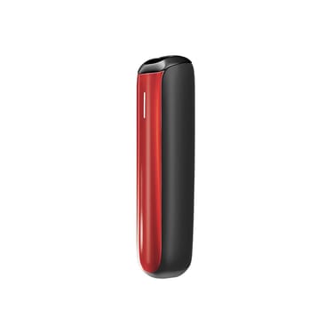 Side view of Ploom AURA front panel accessory in Lava Red color.
