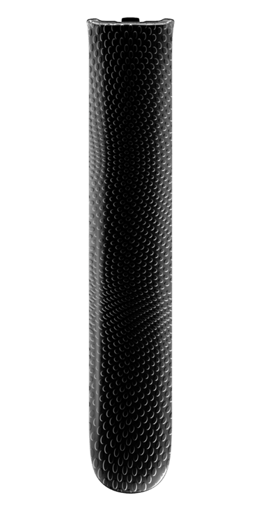 Front-facing view of Ploom AURA front panel in Jet Black Augmented Pattern color.
