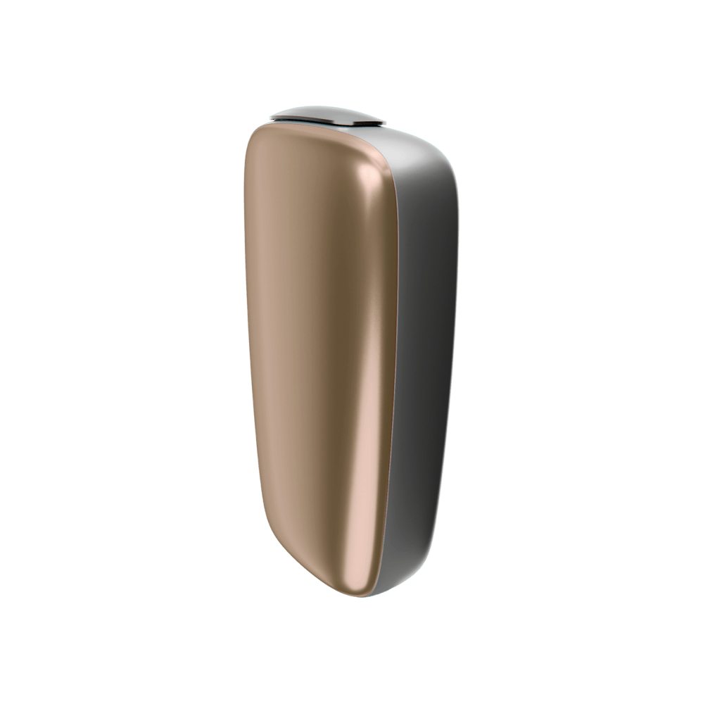 Ploom X Advanced front panel champagne gold side facing
