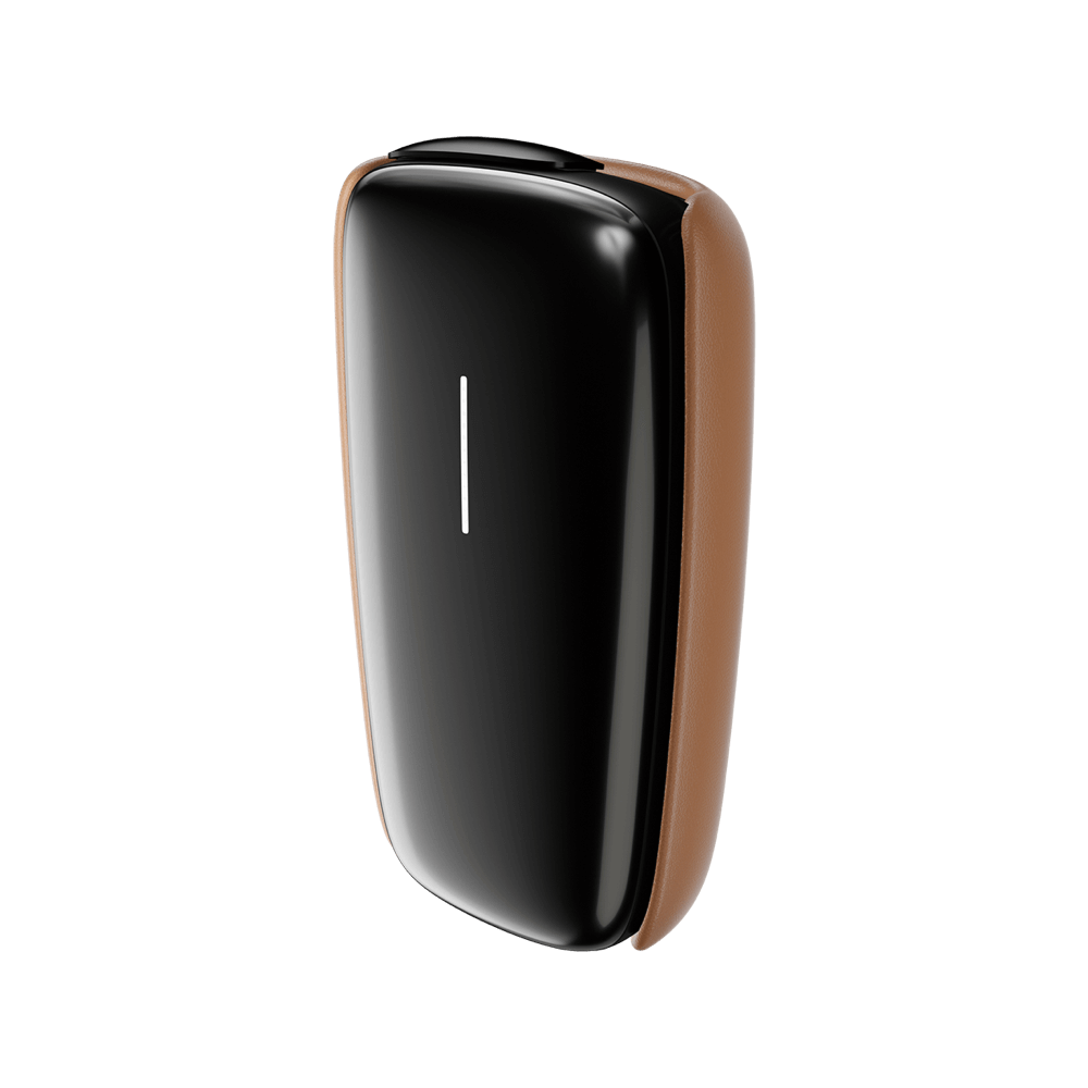 Ploom X Advanced leather back cover brown open lateral shot
